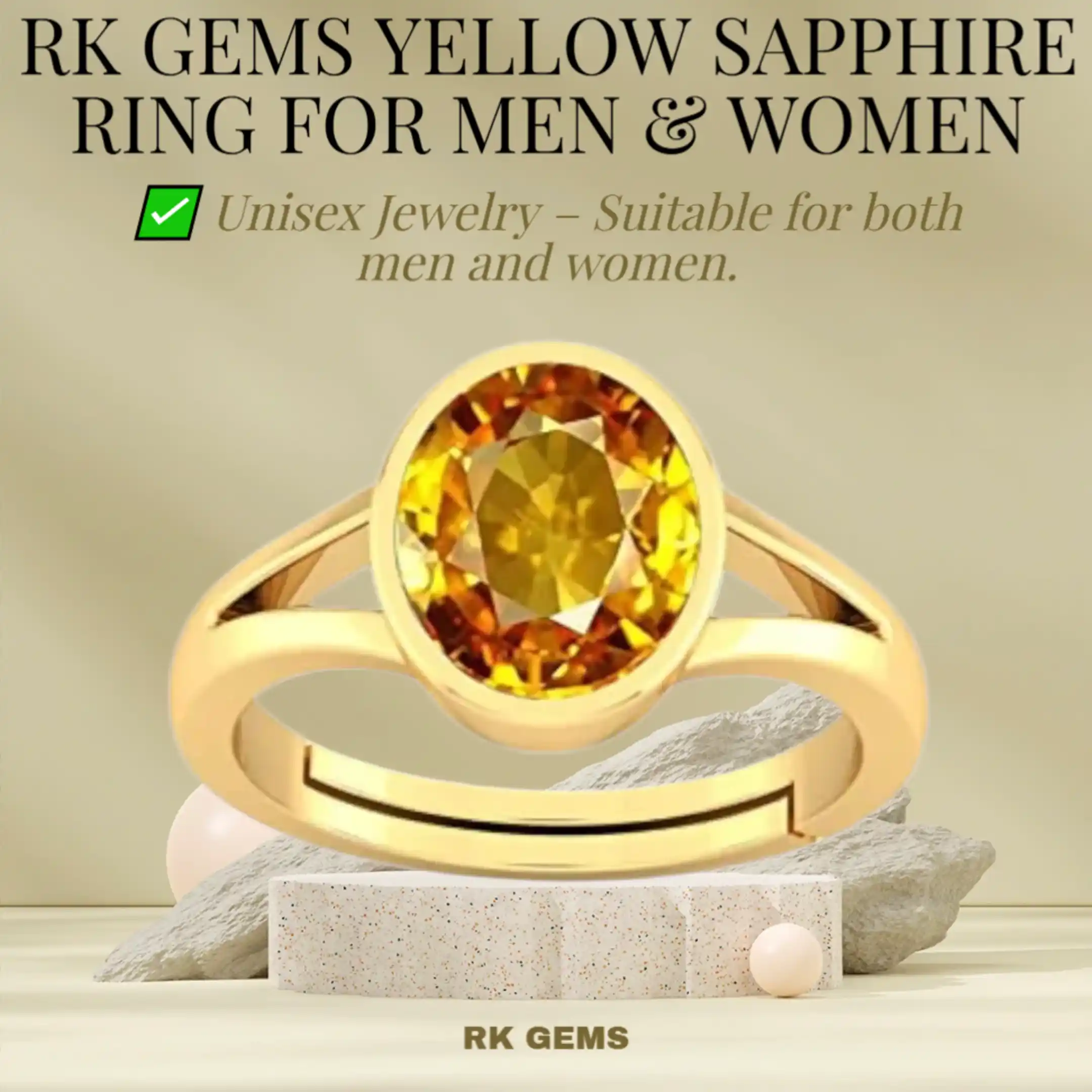Yellow Sapphire (Pukhraj) Stone Ring | Original Certified Gemstone for Jupiter Benefits | Stylish Astrology Ring For Men & Women.png